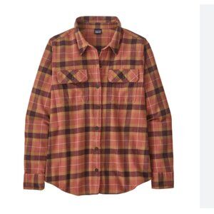 PATAGONIA Fjord Flannel Button Down Shirt Orange Plaid Size Small